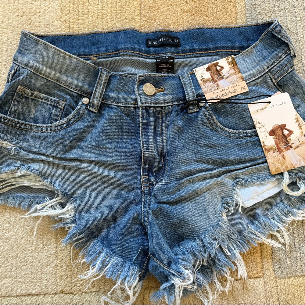 Sincerely Jules Women's Distressed Blue Denim Jean Shorts